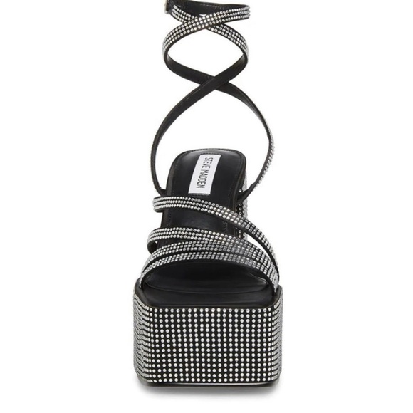 Steve Madden Women’s Black Rhinestones Cocktails Platform Dress Sandals - Picture 3 of 12